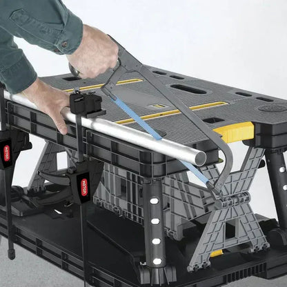 Heavy Duty Portable Folding Table Tool Storage Stand Workbench Sawhorse with 12" Clamps