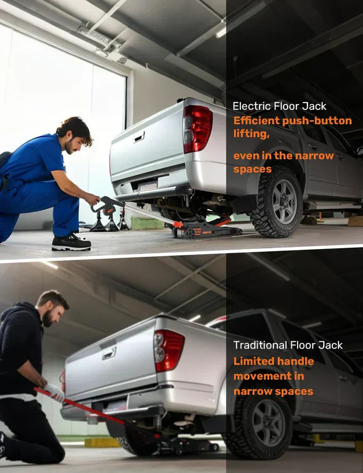 GMax 2-ton electric floor jack is made of low-profile aluminum and steel