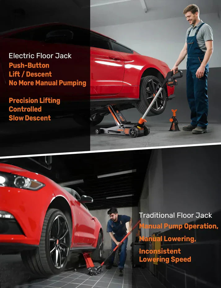 GMax 2-ton electric floor jack is made of low-profile aluminum and steel
