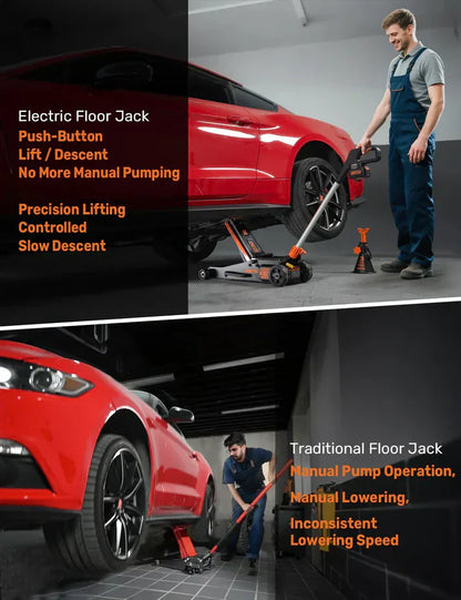 GMax 2-ton electric floor jack is made of low-profile aluminum and steel